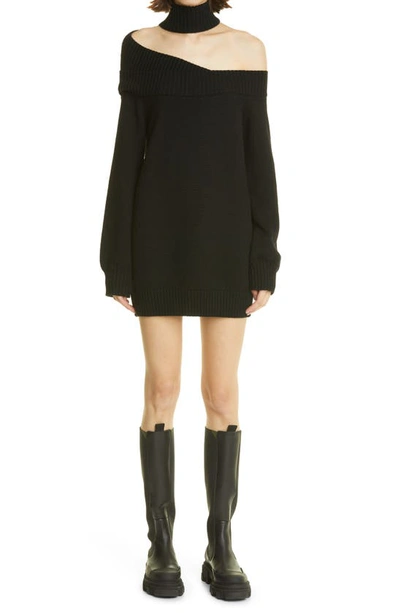Shop Monse One Shoulder Turtleneck Sweater Dress In Black