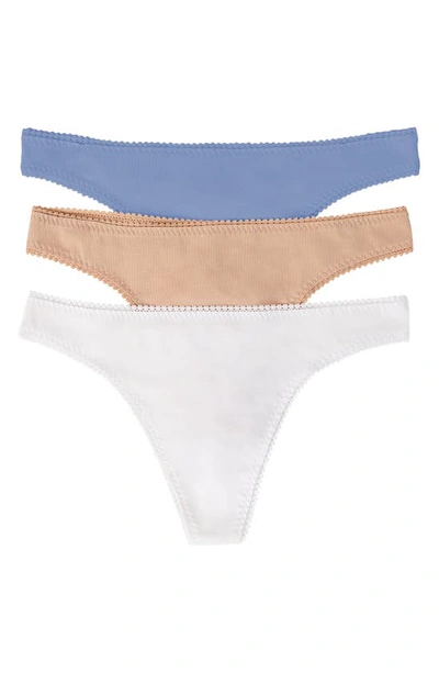 Shop On Gossamer Cabana Cotton 3-pack Thongs In White/ Champagne/ Blue Mist