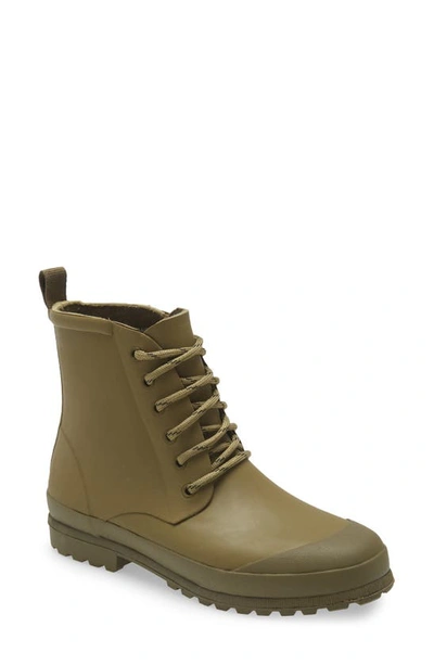 Shop Madewell The Lace-up Lugsole Rain Boot In Golden Spinach