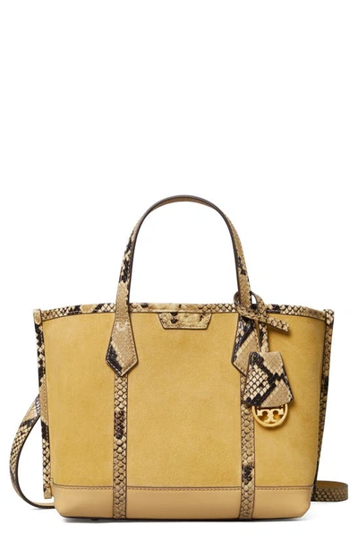 Shop Tory Burch Small Perry Triple Compartment Leather Tote In Cornbread