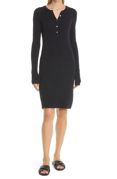 Shop Atm Anthony Thomas Melillo Long Sleeve Rib Henley Dress In Black