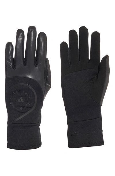 Shop Adidas By Stella Mccartney Coated Sensor Gloves In Black/ Black/ Sofpow