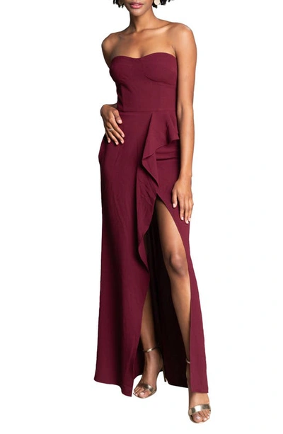 Shop Dress The Population Kai Strapless Gown In Burgundy