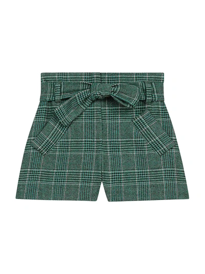 Shop Maje Belted Checked Shorts In Green