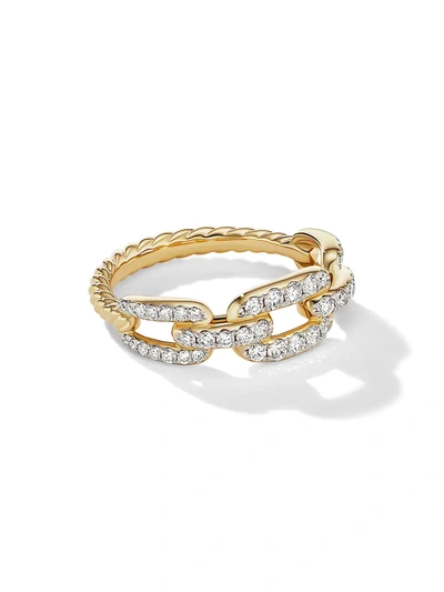 Shop David Yurman Women's Stax 18k Yellow Gold & Pavé Diamond Chain Link Ring