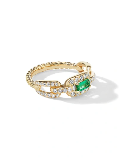 Shop David Yurman Women's Stax 18k Yellow Gold, Pave Diamonds, & Emerald Link Ring