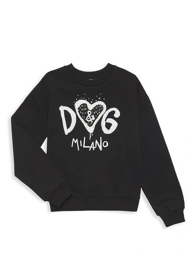 Shop Dolce & Gabbana Little Girl's & Girl's Logo Embellished Sweatshirt In Black