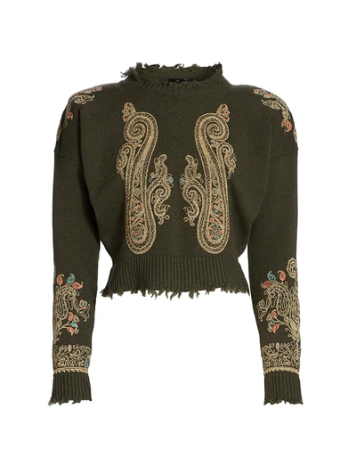 Shop Etro Cropped Embroidered Sweater In Green