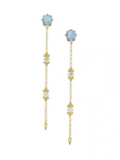 Shop Adriana Orsini Women's Smooth Sailing 18k Goldplated Larimar & Cubic Zirconia Linear Drop Earrings