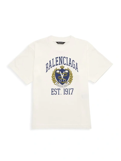 Shop Balenciaga Little Kid's & Kid's Collegiate Logo Graphic T-shirt In White