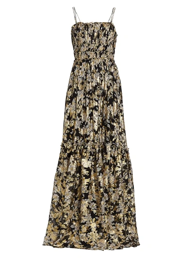 Shop Monique Lhuillier Women's Metallic Chiffon Maxi Dress In Gilded Garden