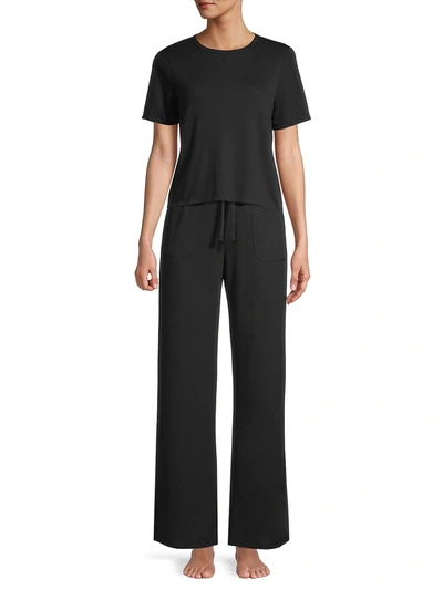 Shop Yummie French Terry Straight Leg Pants In Black