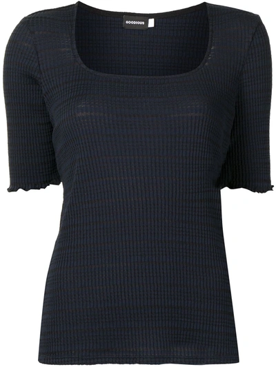 Shop Goodious Ribbed-detail Square-neck T-shirt In Blue