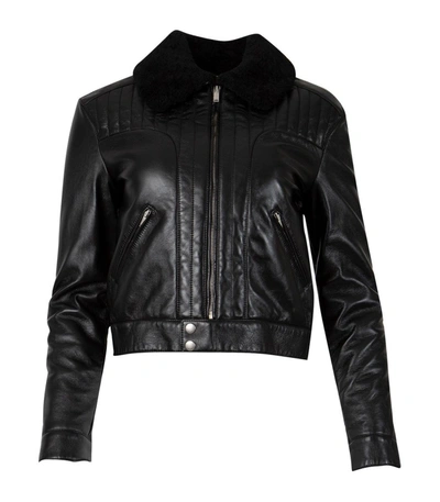 Shop Saint Laurent Shearling Collar Quilted Leather Jacket Black