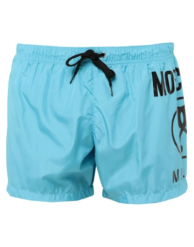 Shop Moschino Man Swim Trunks Azure Size Xs Polyester In Blue