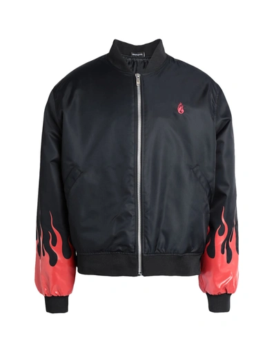 Vision Of Super Black Bomber Flames Man Jacket Red Size L Polyamide In Red