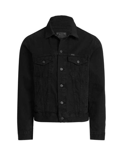 Shop Polo Ralph Lauren Garment-dyed Denim Trucker Jacket Man Denim Outerwear Black Size L Cotton