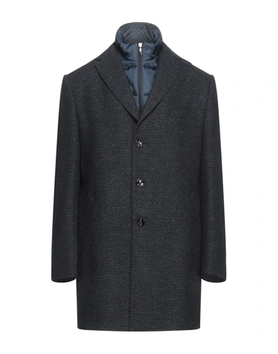 Shop Angelo Nardelli Man Coat Midnight Blue Size 40 Wool, Polyester, Polyamide