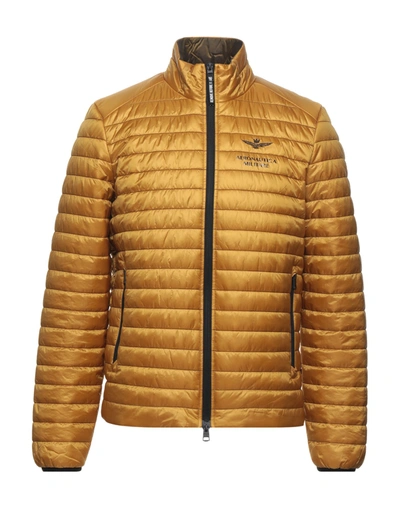 Shop Aeronautica Militare Man Down Jacket Ocher Size 38 Nylon In Yellow