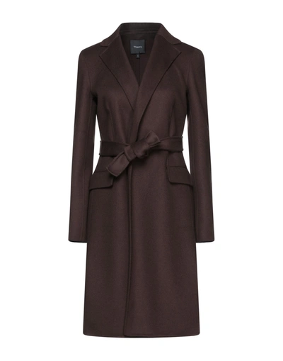 Shop Theory Woman Coat Dark Brown Size Xl Wool, Cashmere