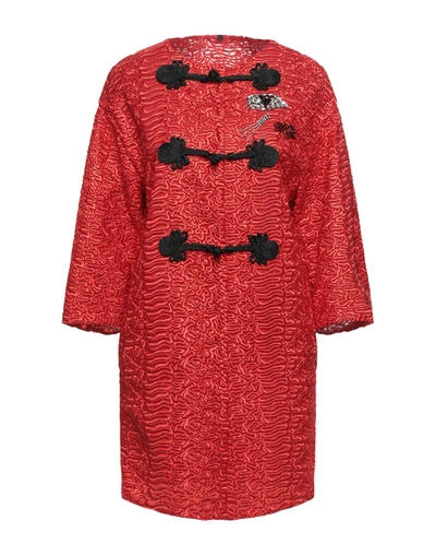 Shop Ermanno Scervino Woman Overcoat & Trench Coat Coral Size 10 Polyester, Polyamide, Viscose In Red