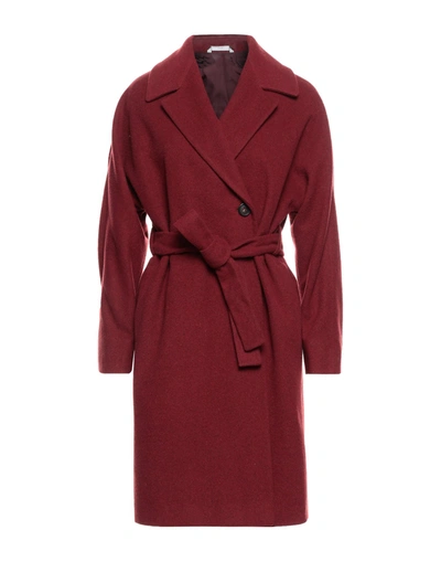 Shop Hevo Hevò Woman Coat Burgundy Size 8 Wool, Polyester, Polyamide In Red