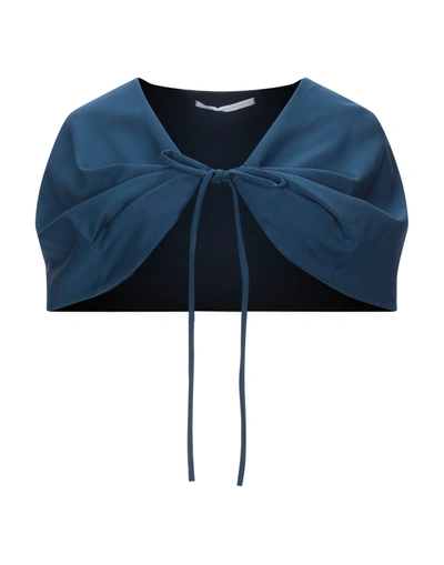 Shop Maison Laviniaturra Woman Capes & Ponchos Midnight Blue Size 8 Virgin Wool, Polyamide, Elastane