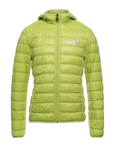 Shop Ea7 Man Down Jacket Acid Green Size Xxs Polyamide