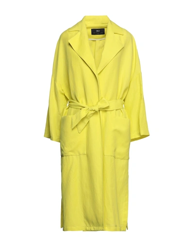 Shop Brian Dales Woman Overcoat & Trench Coat Acid Green Size 4 Viscose, Linen