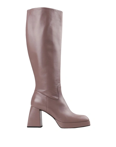 Shop Giampaolo Viozzi Stivale Ispirazione 70's Woman Boot Khaki Size 8 Ovine Leather In Beige