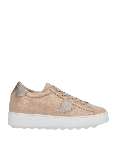 Shop Philippe Model Woman Sneakers Beige Size 6 Soft Leather, Textile Fibers