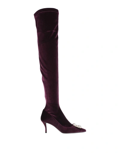 Shop Roger Vivier Woman Knee Boots Deep Purple Size 9 Textile Fibers