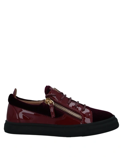 Shop Giuseppe Zanotti Woman Sneakers Burgundy Size 8 Soft Leather, Textile Fibers In Red
