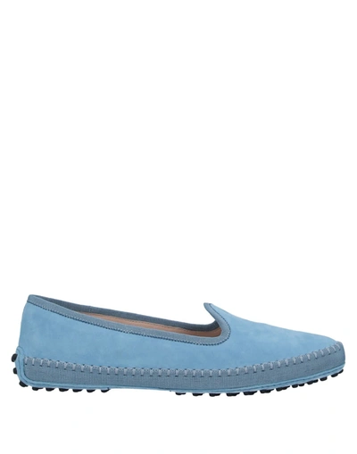 Shop Tod's Woman Loafers Sky Blue Size 6 Soft Leather