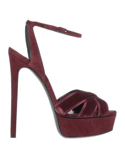 Shop Casadei Woman Sandals Burgundy Size 10 Soft Leather In Maroon