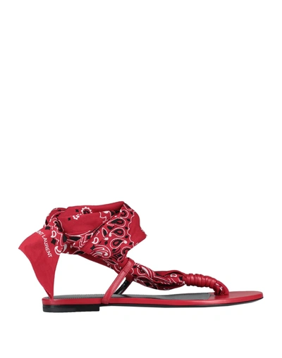 Shop Saint Laurent Woman Thong Sandal Red Size 6 Soft Leather, Textile Fibers