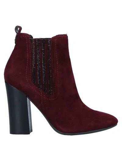 Shop Guess Woman Ankle Boots Burgundy Size 7 Soft Leather, Textile Fibers In Red