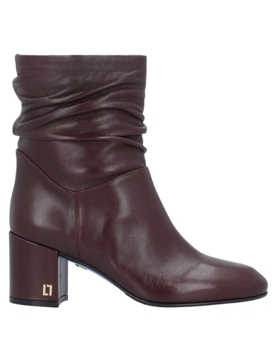 Shop Loriblu Woman Ankle Boots Burgundy Size 5 Calfskin In Red