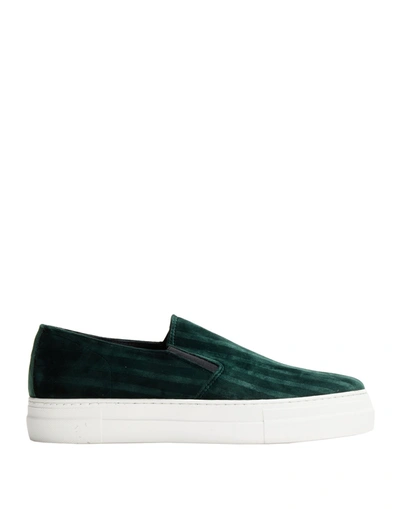 Shop 8 By Yoox Velvet Slip-on Sneakers Man Sneakers Green Size 9 Textile Fibers