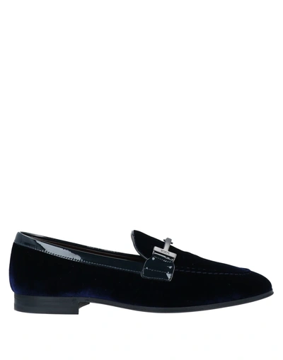 Shop Tod's Man Loafers Midnight Blue Size 7.5 Textile Fibers