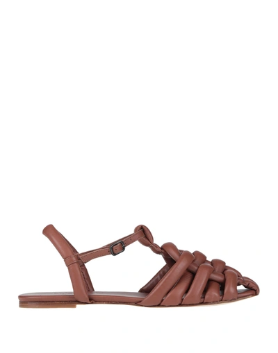Shop Hereu Woman Sandals Cocoa Size 11 Soft Leather In Brown