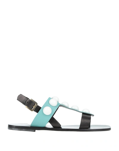 Shop Pollini Woman Sandals Turquoise Size 6 Soft Leather In Blue