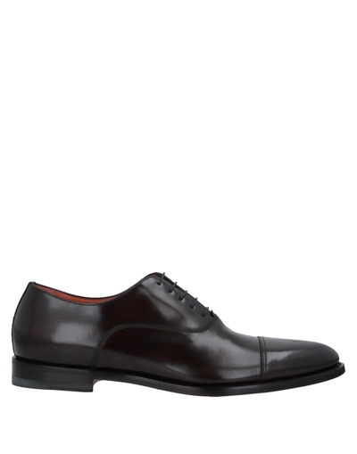 Shop Santoni Man Lace-up Shoes Dark Brown Size 8.5 Soft Leather