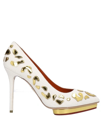 Shop Charlotte Olympia Woman Pumps Ivory Size 7.5 Linen, Calfskin In White