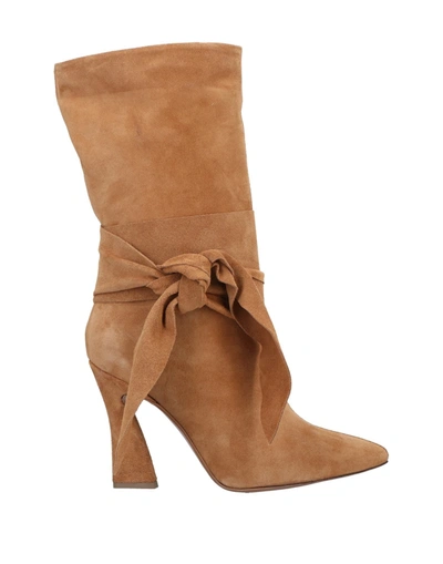 Shop Divine Follie Woman Ankle Boots Camel Size 10 Soft Leather In Beige