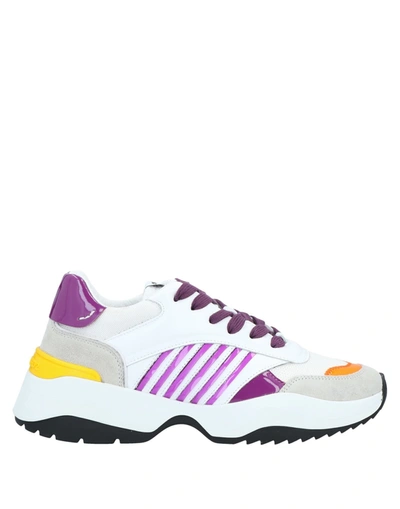 Shop Dsquared2 Woman Sneakers Purple Size 8 Calfskin, Textile Fibers