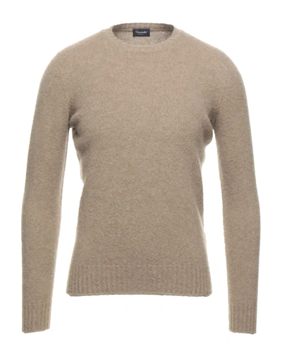 Shop Drumohr Man Sweater Khaki Size 34 Lambswool In Beige
