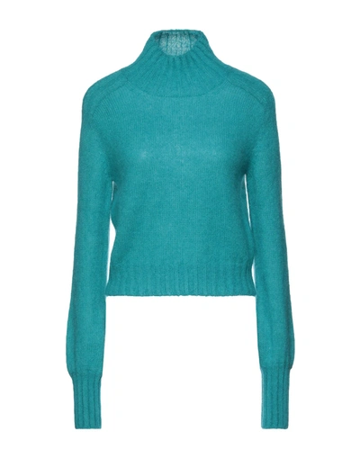 Shop Alberta Ferretti Woman Turtleneck Turquoise Size 8 Mohair Wool, Polyamide, Virgin Wool