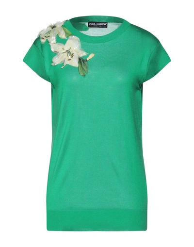 Shop Dolce & Gabbana Woman Sweater Emerald Green Size 8 Silk, Glass, Polyester