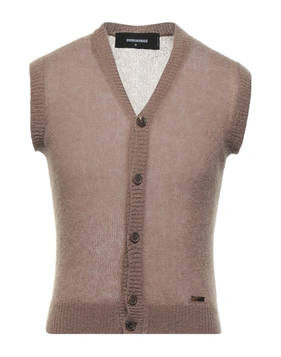 Shop Dsquared2 Man Cardigan Khaki Size S Mohair Wool, Polyamide, Wool In Beige